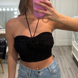 Blue Blush Black Strapless Crop Top